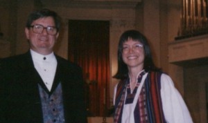 Choral Guild of Atlanta director James Bohart and composer Susan J. Clearman after the choir’s performance of <i>Drop Thy Still Dews of Quietness.</i>